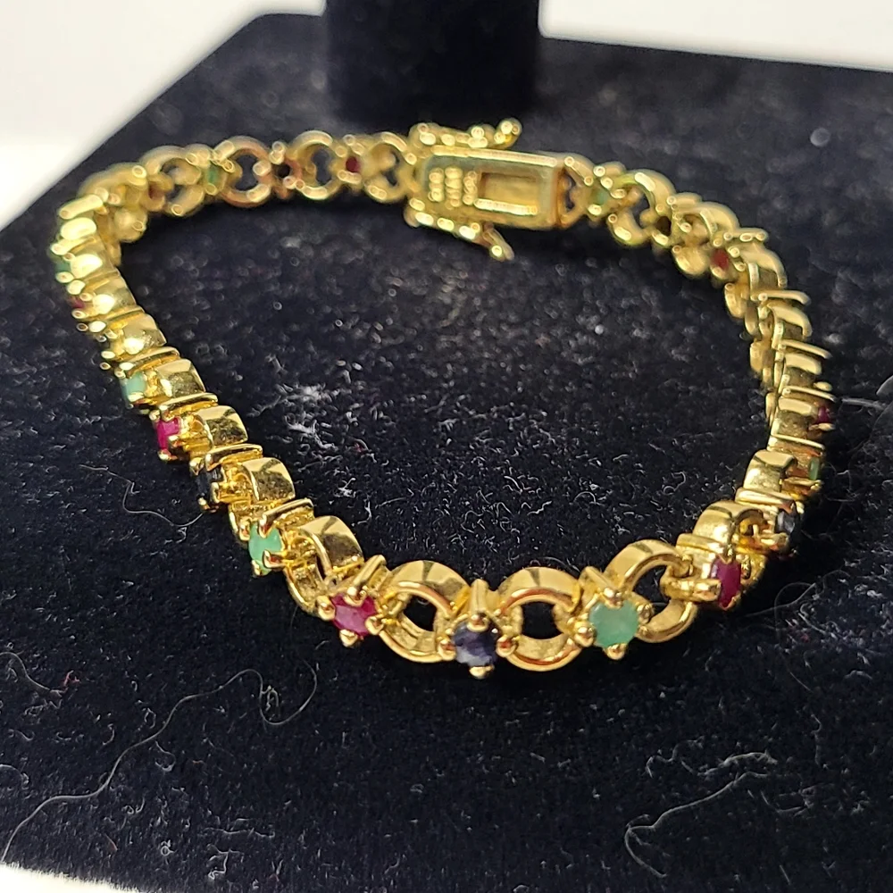 GENUINE Emerald, Ruby, and Sapphire Bracelet